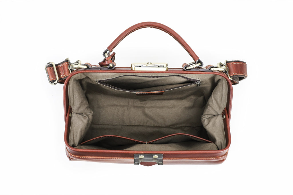 Q-DURARE Vintage Full-Grain Leather Frame Bag for Women – Anti-Theft Lock, Crossbody & Shoulder Bag