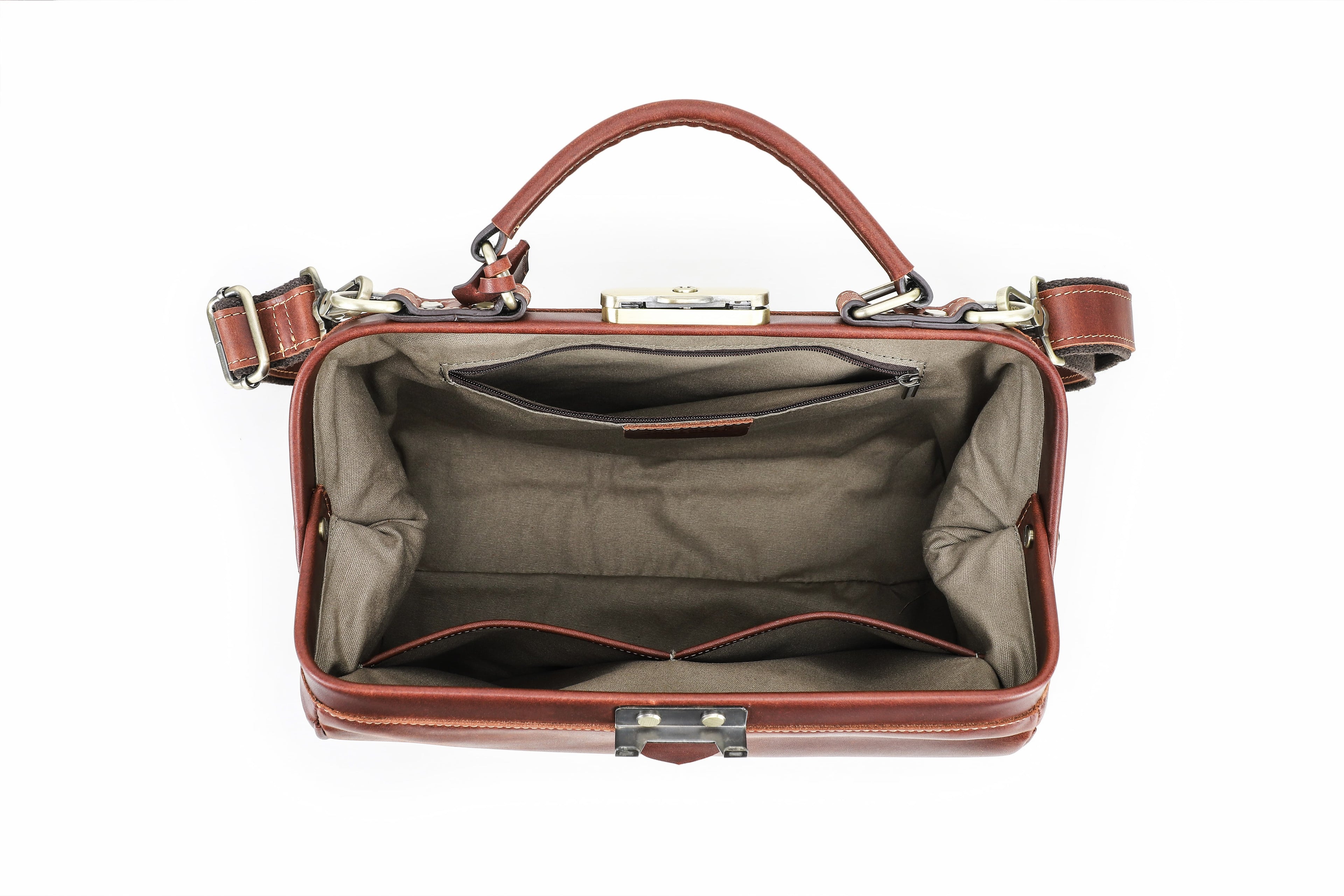 Q-DURARE Vintage Full-Grain Leather Frame Bag for Women – Anti-Theft Lock, Crossbody & Shoulder Bag