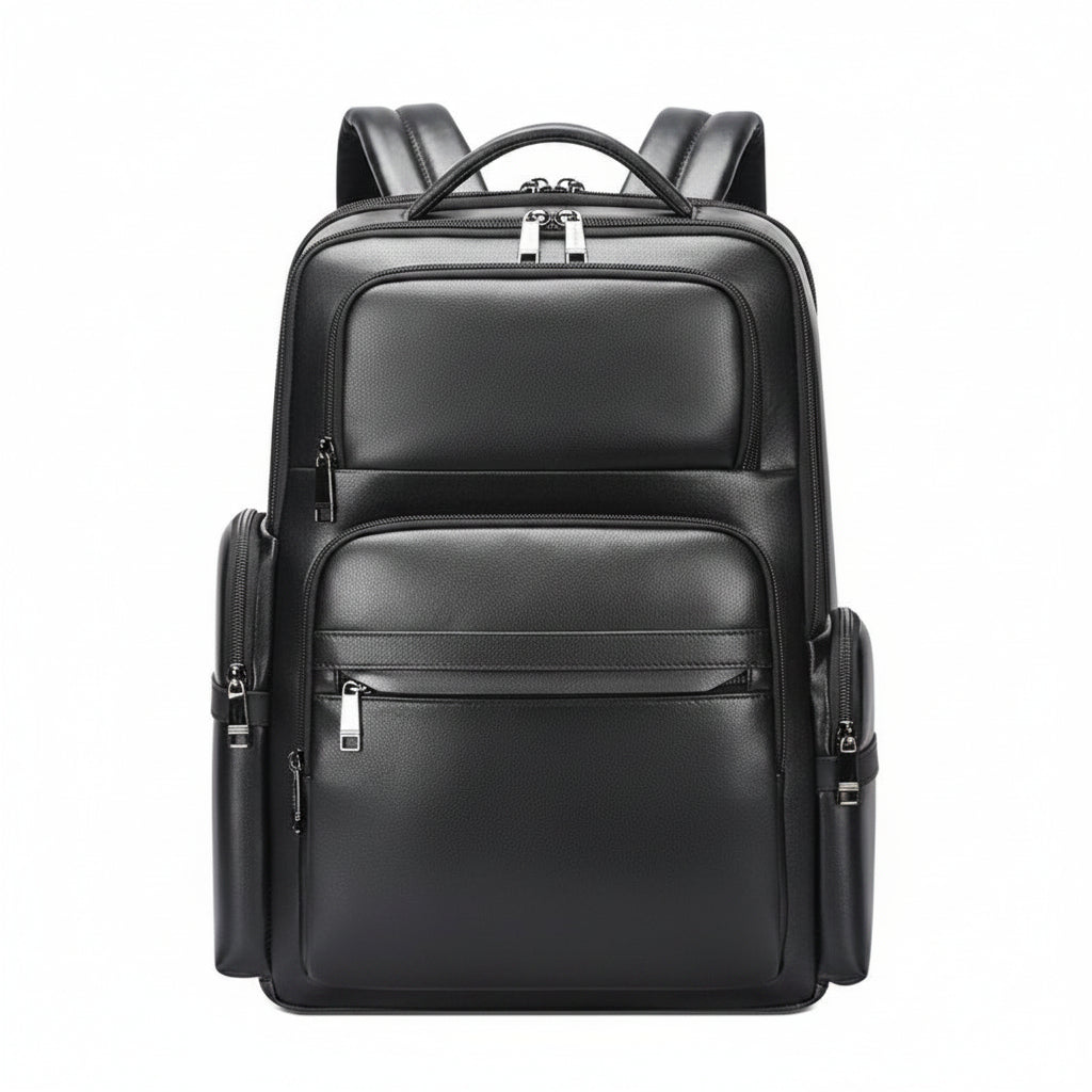 Q-ENORMOUS Genuine Leather Backpack – 40L Anti-Theft Travel & Laptop Bag with USB Charging Port