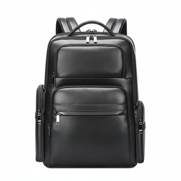Q-ENORMOUS Genuine Leather Backpack – 40L Anti-Theft Travel & Laptop Bag with USB Charging Port