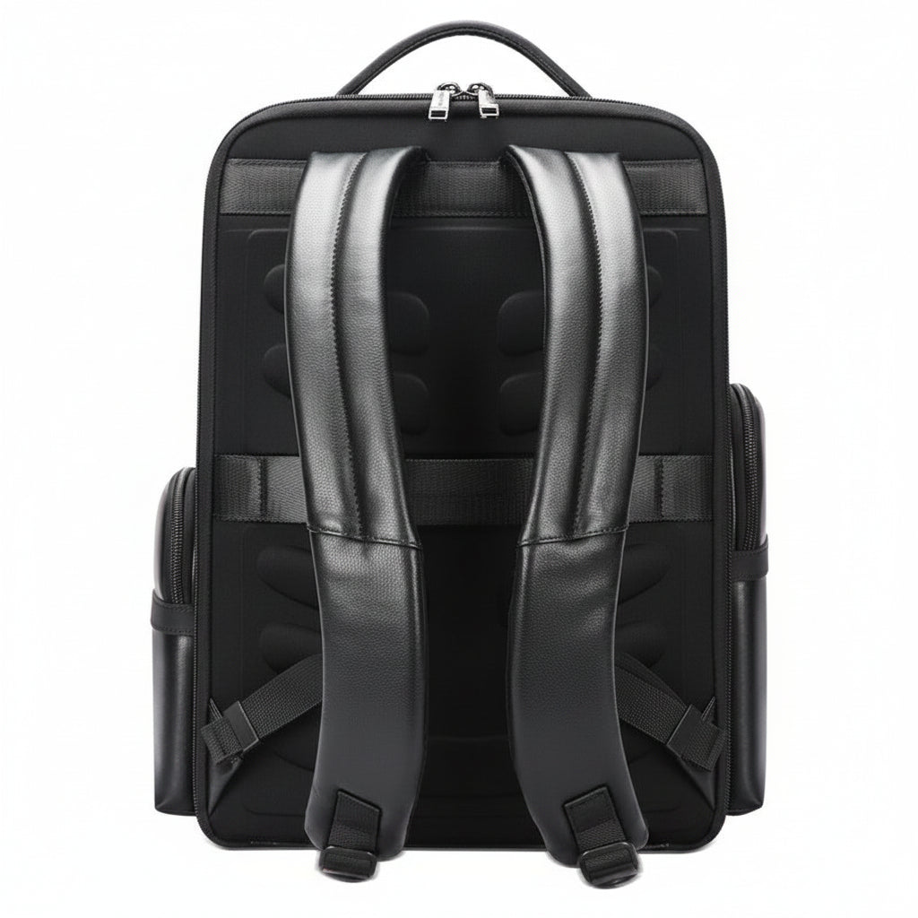 Q-ENORMOUS Genuine Leather Backpack – 40L Anti-Theft Travel & Laptop Bag with USB Charging Port