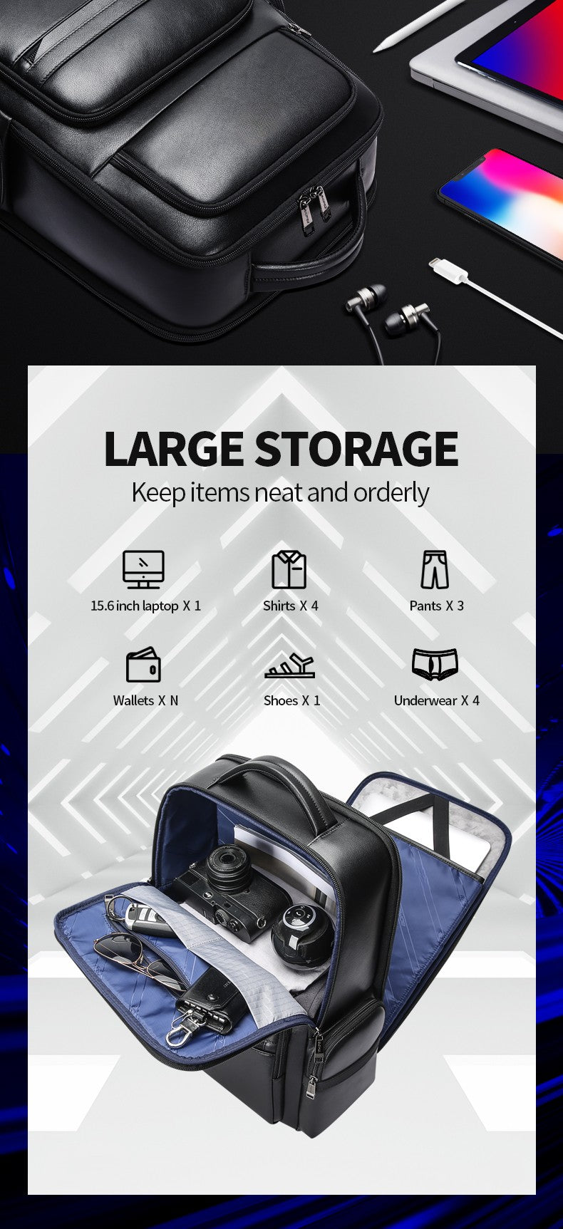 Q-ENORMOUS Genuine Leather Backpack – 40L Anti-Theft Travel & Laptop Bag with USB Charging Port