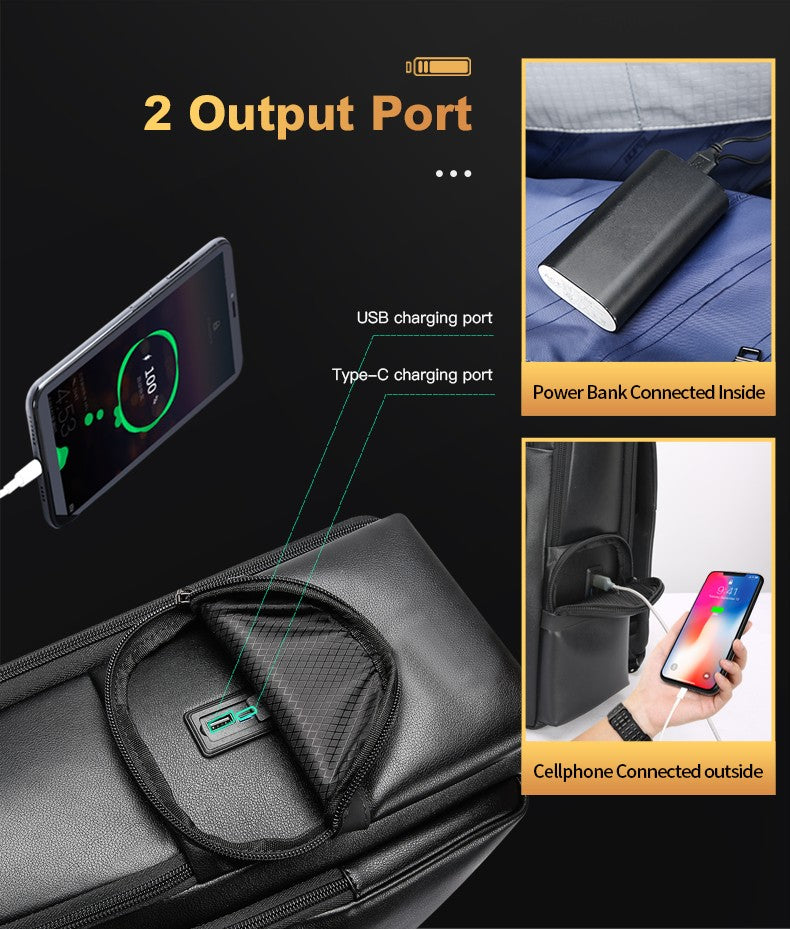 Q-ENORMOUS Genuine Leather Backpack – 40L Anti-Theft Travel & Laptop Bag with USB Charging Port