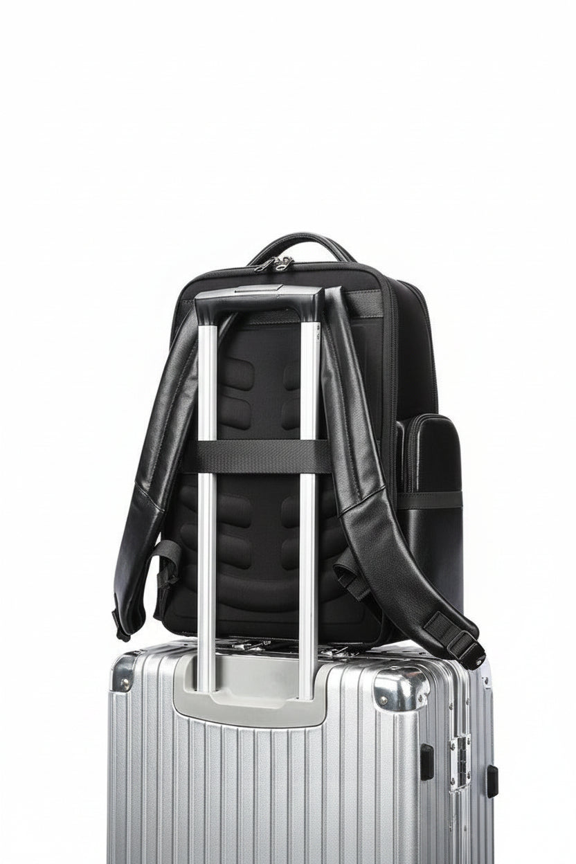 Q-ENORMOUS Genuine Leather Backpack – 40L Anti-Theft Travel & Laptop Bag with USB Charging Port