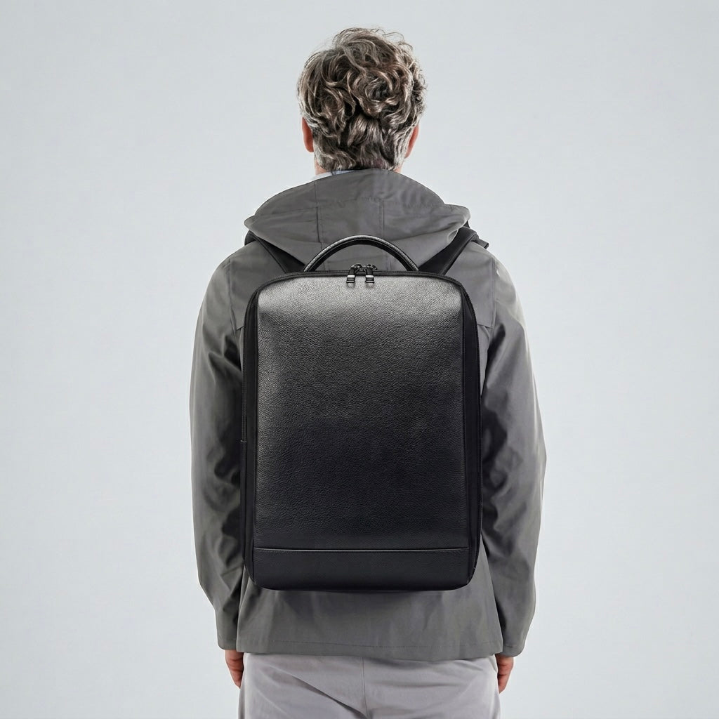 Q-EXPEDITION Genuine Leather Laptop Backpack – USB Charging Port, TSA-Friendly, Fits 15.6" Laptop | Travel & Business