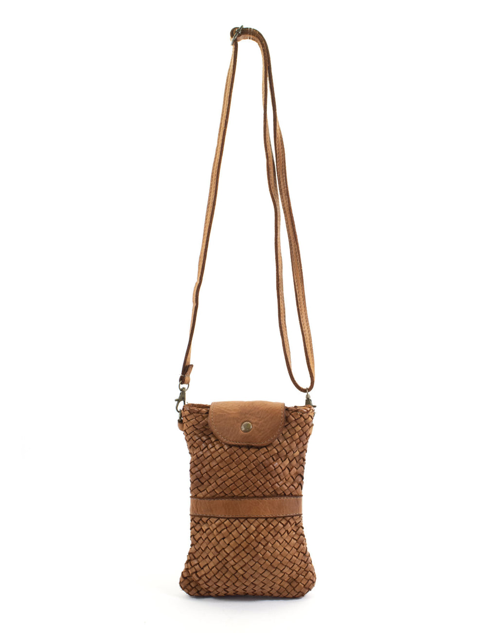 Q-FINE Vintage Woven Calfskin Cell Phone Holder – Italian Handcrafted Crossbody