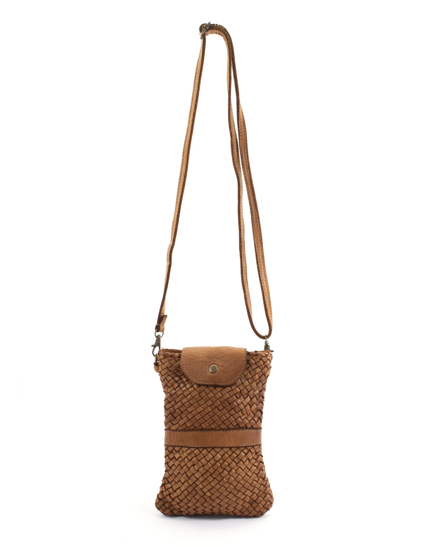 Q-FINE Vintage Woven Calfskin Cell Phone Holder – Italian Handcrafted Crossbody