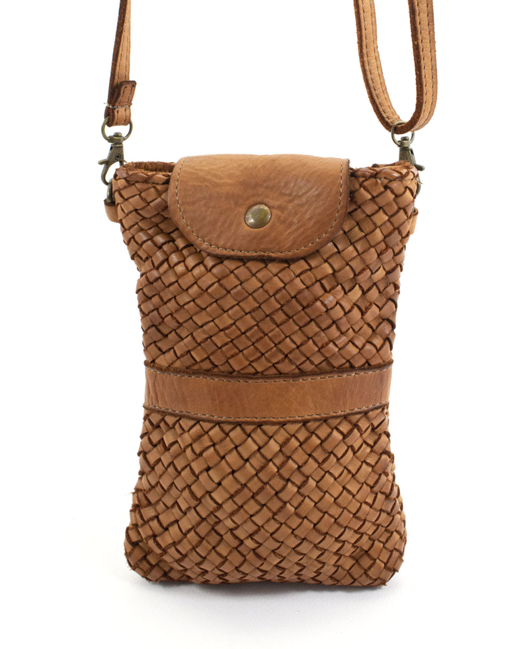 Q-FINE Vintage Woven Calfskin Cell Phone Holder – Italian Handcrafted Crossbody