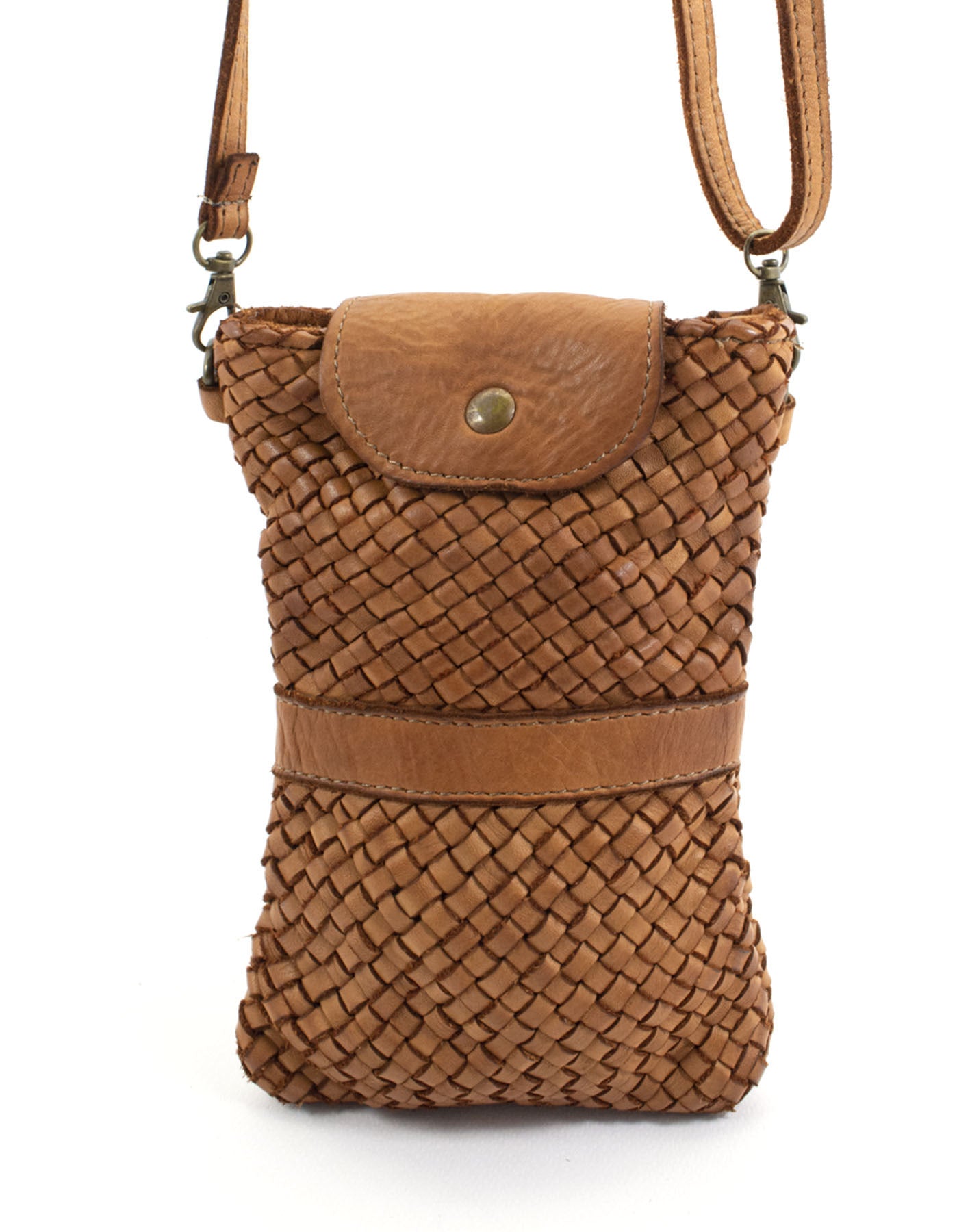 Q-FINE Vintage Woven Calfskin Cell Phone Holder – Italian Handcrafted Crossbody