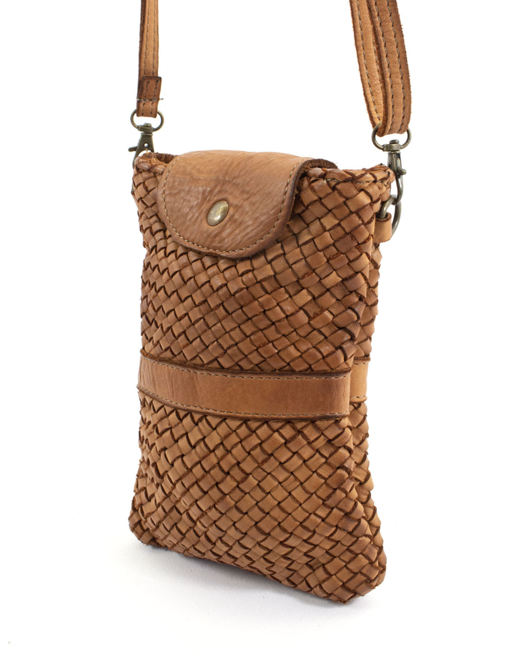 Q-FINE Vintage Woven Calfskin Cell Phone Holder – Italian Handcrafted Crossbody