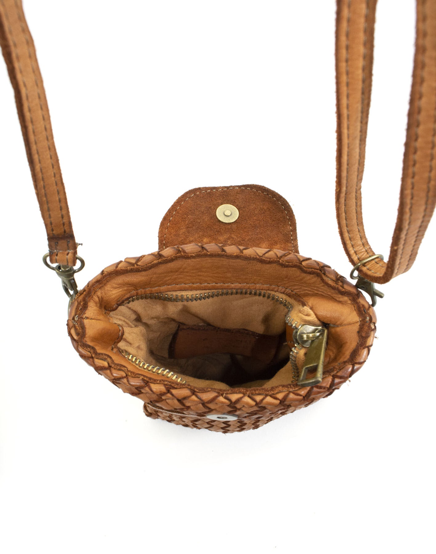 Q-FINE Vintage Woven Calfskin Cell Phone Holder – Italian Handcrafted Crossbody
