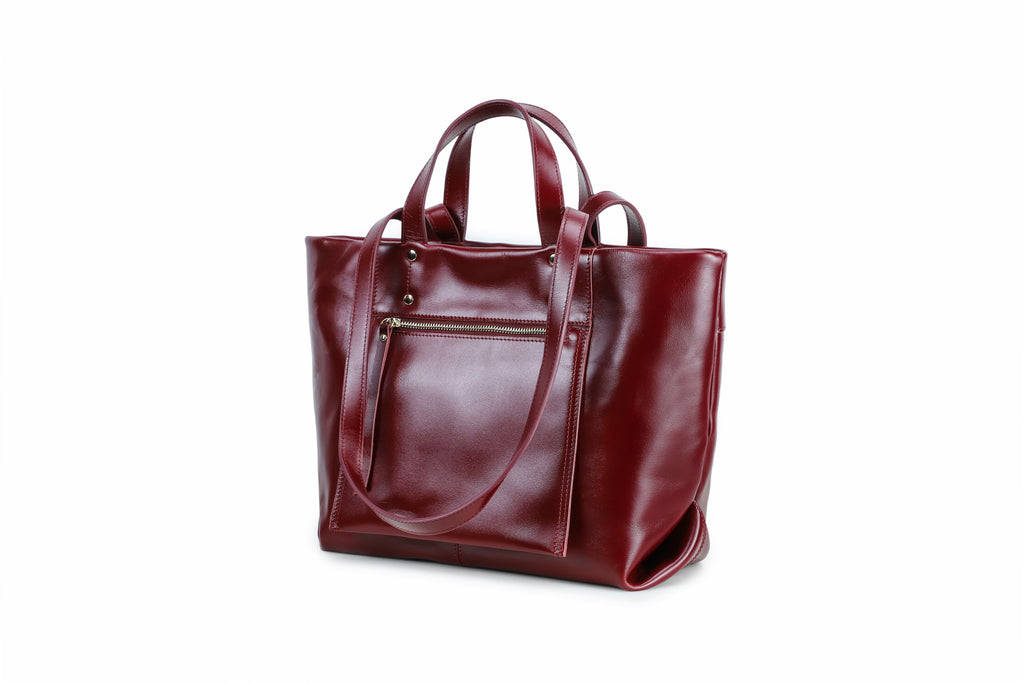 Q-FERA Full-Grain Oil Leather Laptop Tote Bag for Women – 13.3" MacBook, Water-Resistant