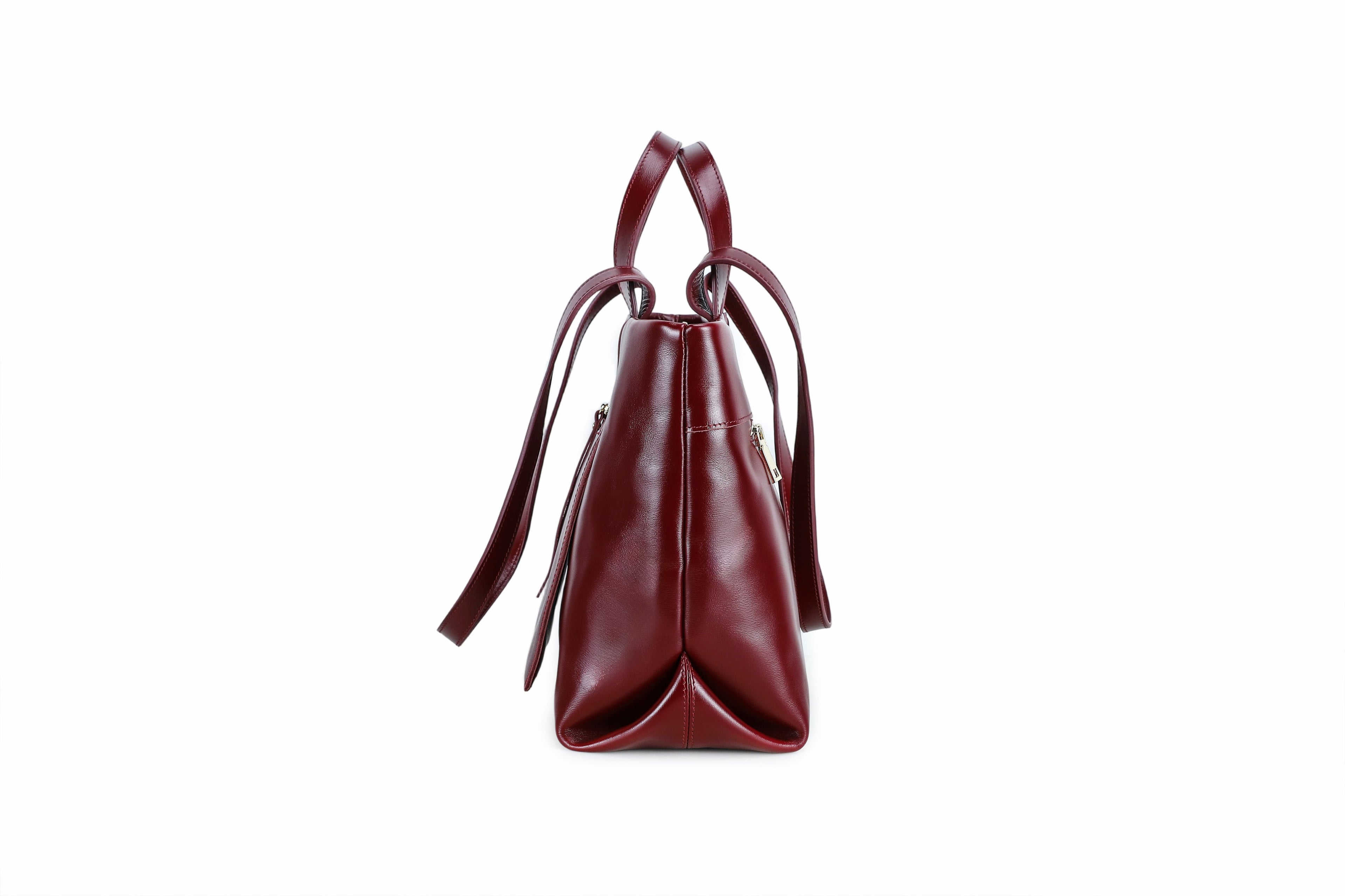 Q-FERA Full-Grain Oil Leather Laptop Tote Bag for Women – 13.3" MacBook, Water-Resistant