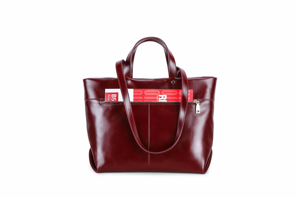 Q-FERA Full-Grain Oil Leather Laptop Tote Bag for Women – 13.3" MacBook, Water-Resistant