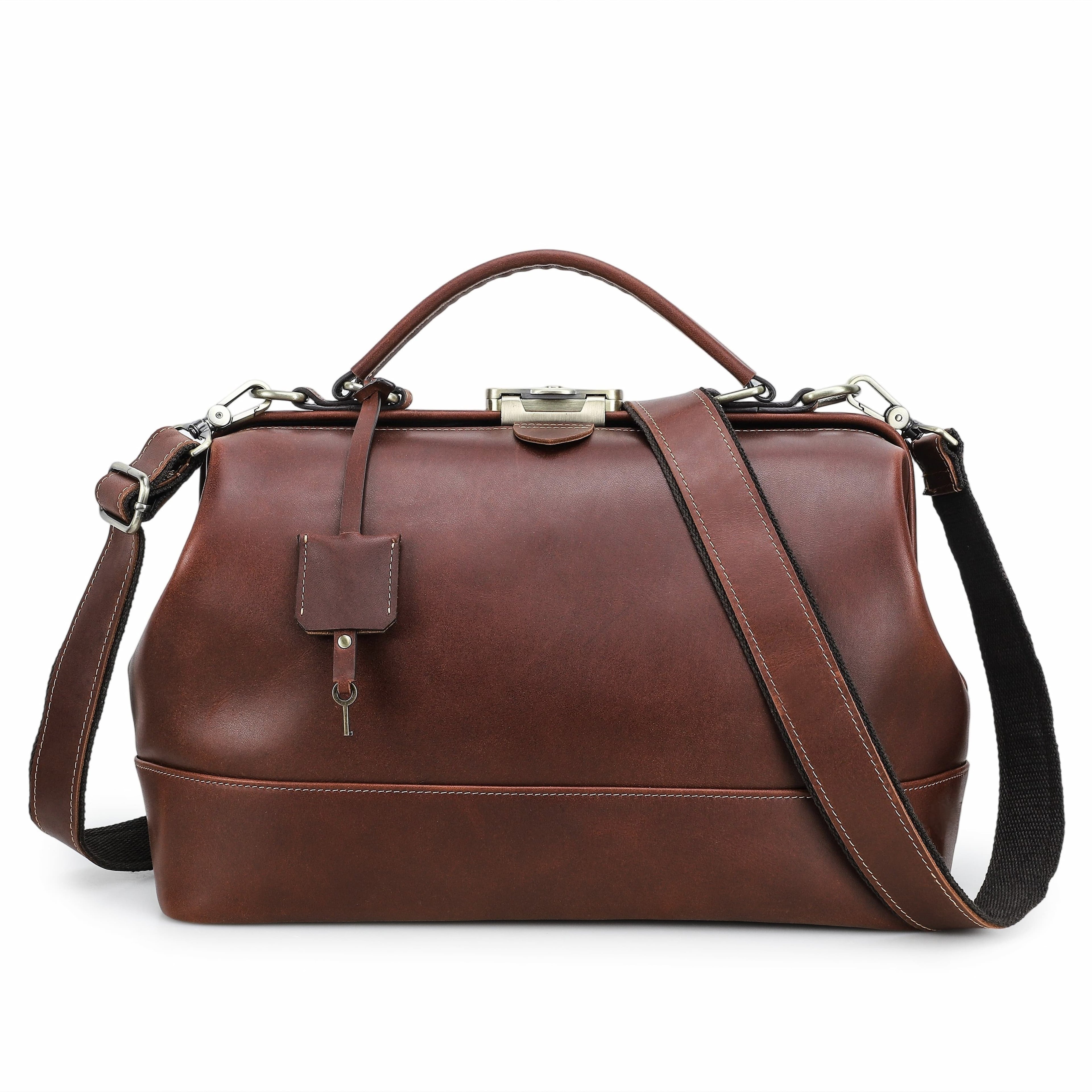 Q-FORTIVA Vintage Lockable Full-Grain Leather Work Bag for Women – 13.3" MacBook, 3-Way Carry