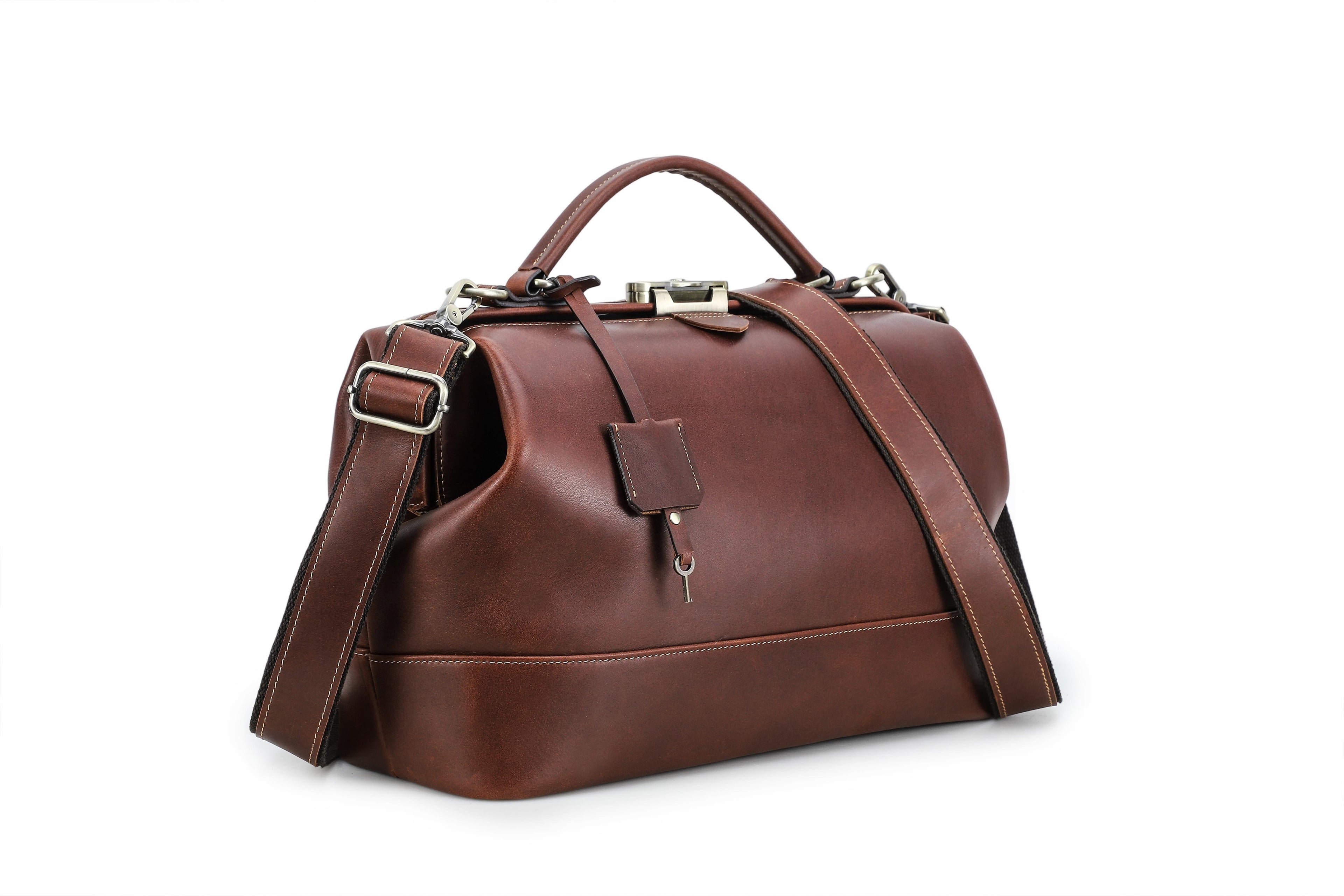 Q-FORTIVA Vintage Lockable Full-Grain Leather Work Bag for Women – 13.3" MacBook, 3-Way Carry