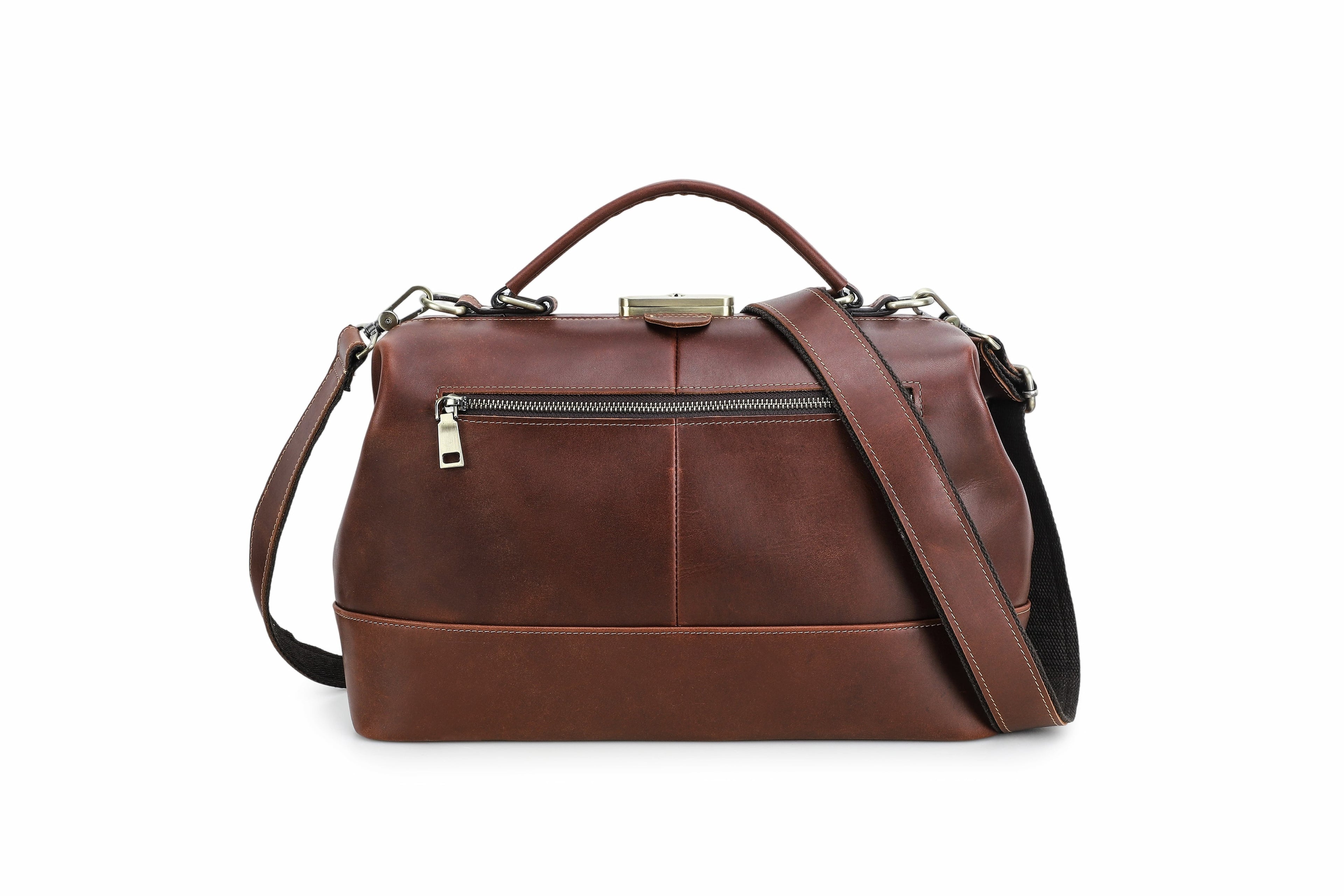 Q-FORTIVA Vintage Lockable Full-Grain Leather Work Bag for Women – 13.3" MacBook, 3-Way Carry