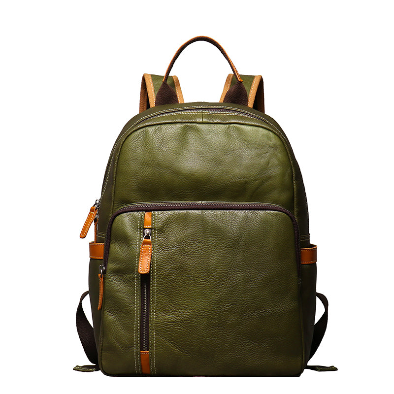 Q-FORZON Full Grain Leather Laptop Backpack – Breathable, Water-Resistant & Patina-Developing