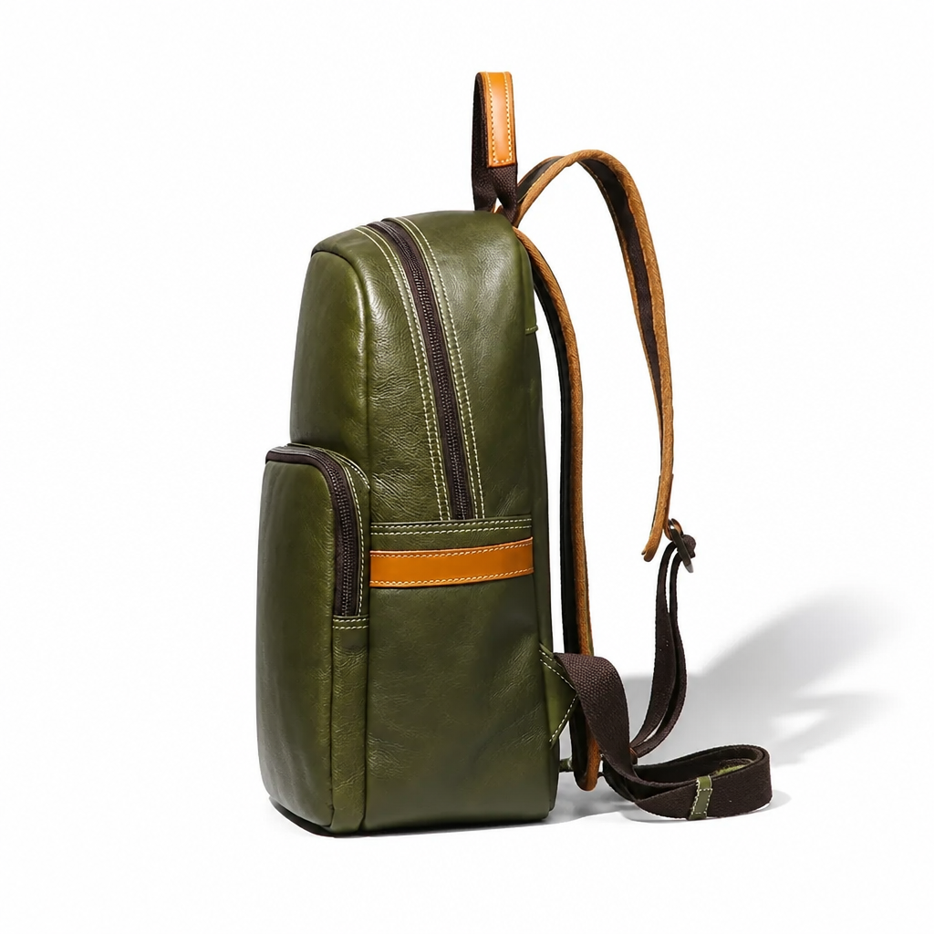 Q-FORZON Full Grain Leather Laptop Backpack – Breathable, Water-Resistant & Patina-Developing