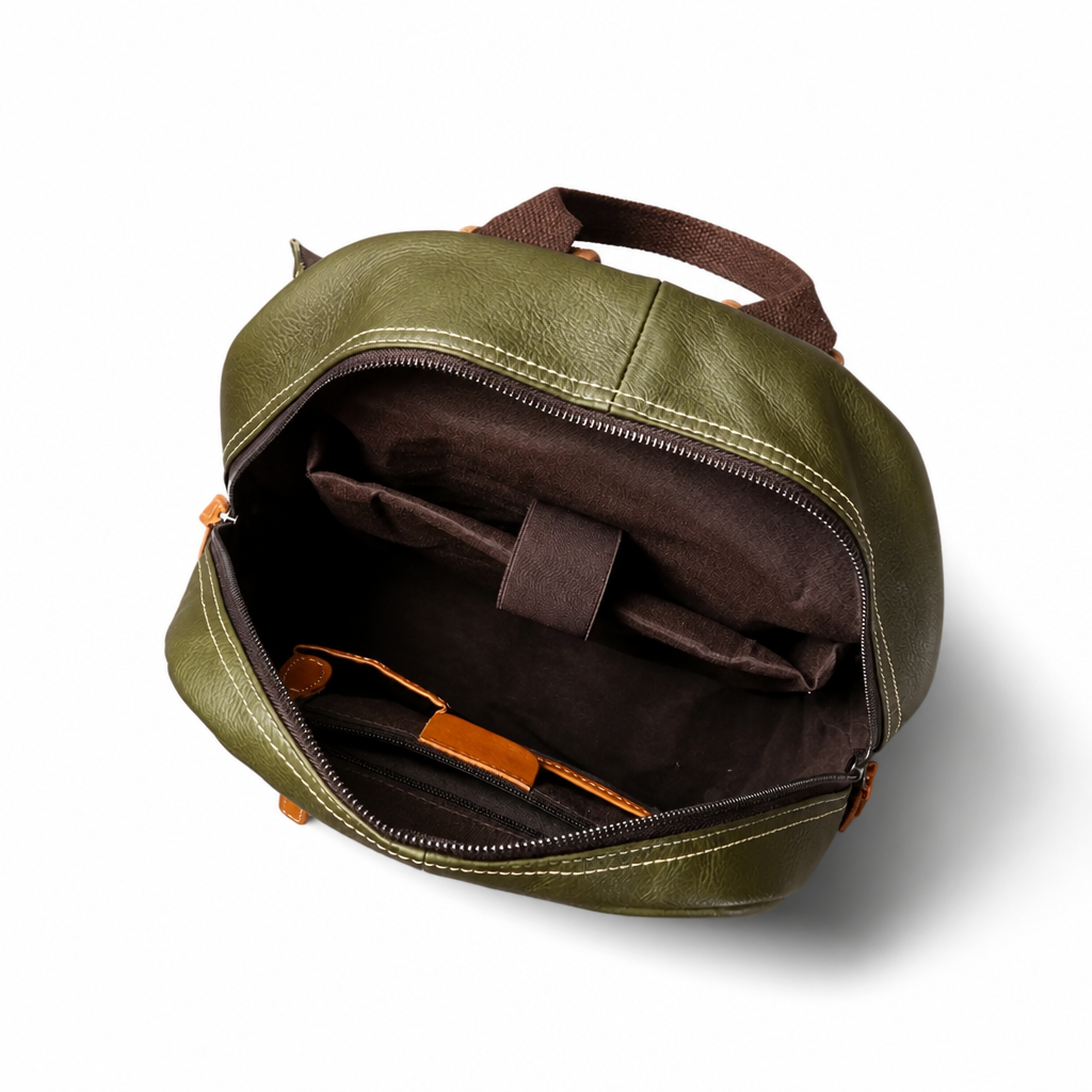 Q-FORZON Full Grain Leather Laptop Backpack – Breathable, Water-Resistant & Patina-Developing