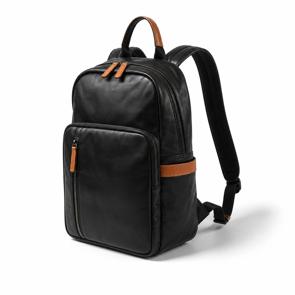 Q-FORZON Full Grain Leather Laptop Backpack – Breathable, Water-Resistant & Patina-Developing