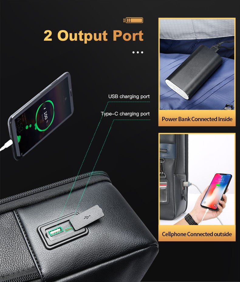 Q-FURIOUS Genuine Leather Backpack – Anti-Theft, USB Charging, TSA Lay-Flat & Credit Card Slots