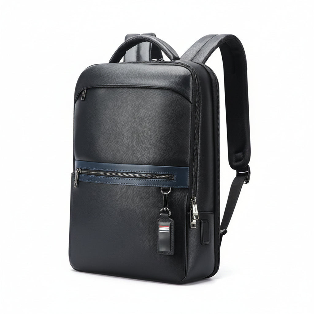 Q-FURIOUS Genuine Leather Backpack – Anti-Theft, USB Charging, TSA Lay-Flat & Credit Card Slots