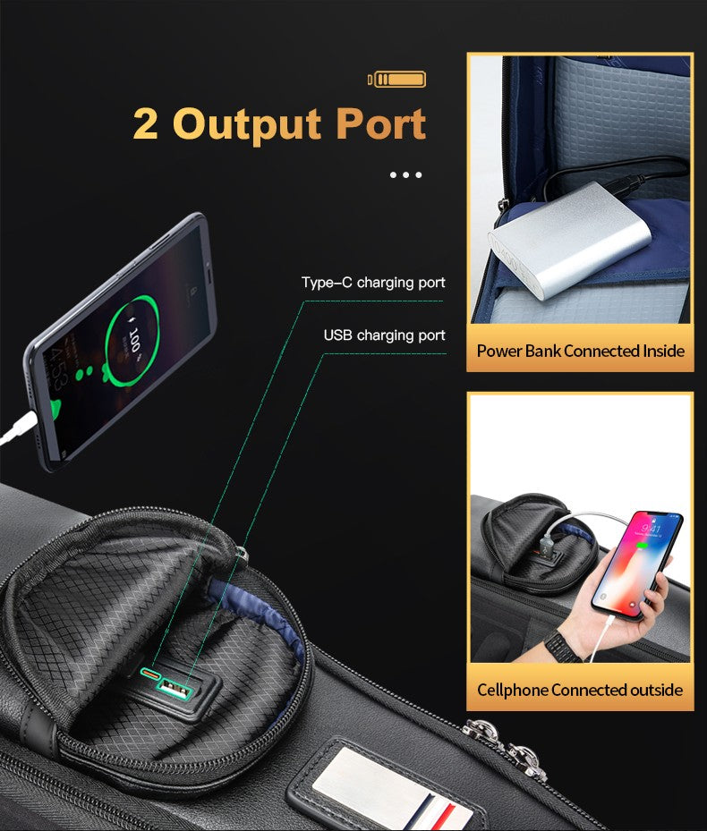 Q-Giant Genuine Leather Backpack – 40L Anti-Theft Travel & Laptop Bag with USB Charging Port