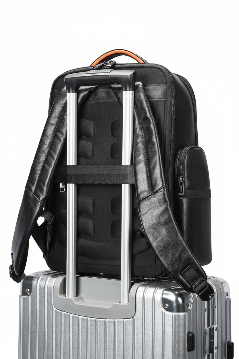 Q-Giant Genuine Leather Backpack – 40L Anti-Theft Travel & Laptop Bag with USB Charging Port