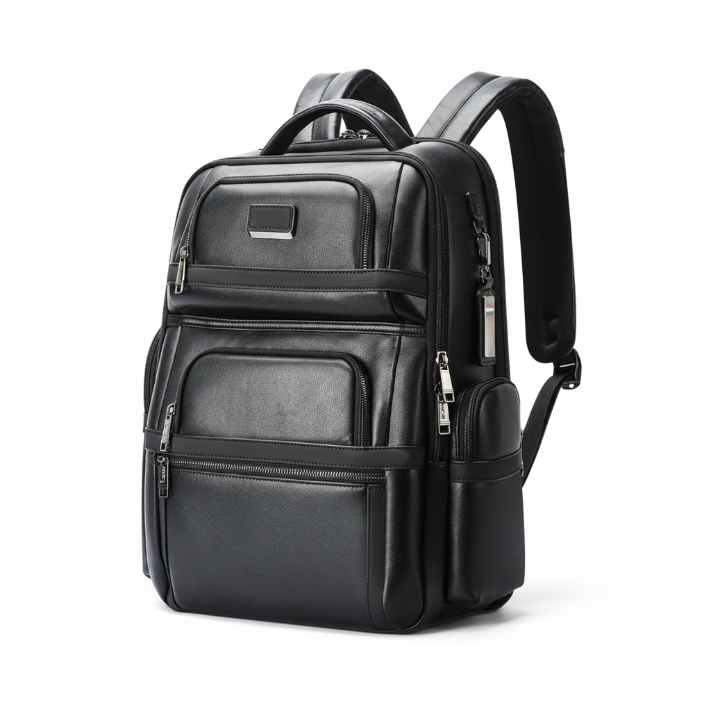 Q-Giant Genuine Leather Backpack – 40L Anti-Theft Travel & Laptop Bag with USB Charging Port