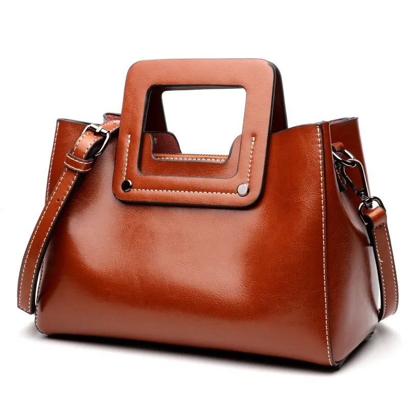 Q-GLOOMY Oil Wax Genuine Leather Crossbody Bag for Women – Luxury Shoulder Handbag