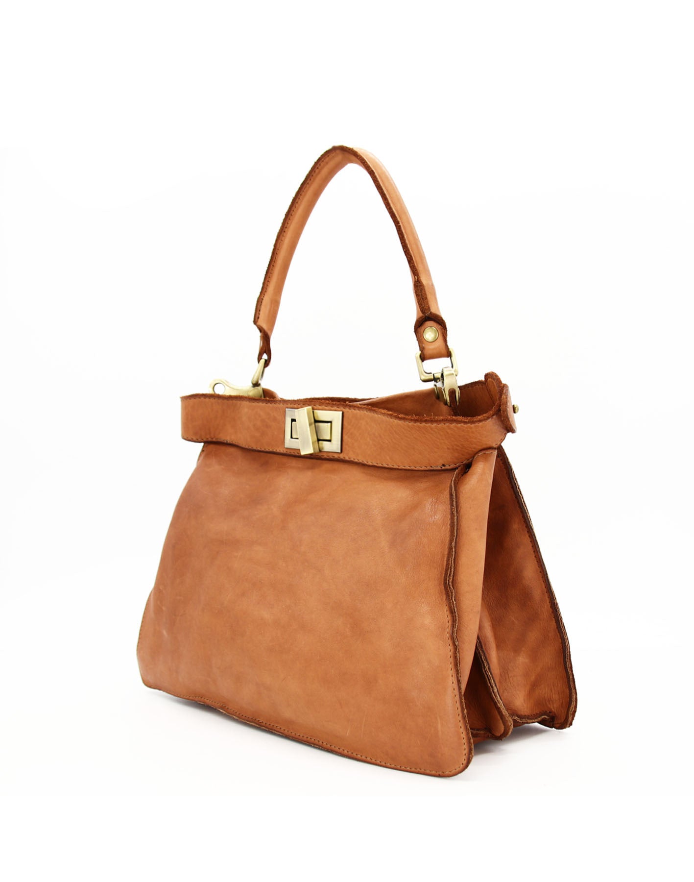 Q-GOLDEN Vintage Smooth Calfskin Bag – Double Compartment, Italian Leather & Adjustable Strap