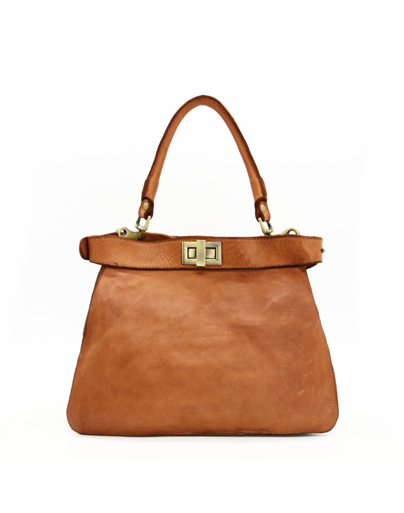 Q-GOLDEN Vintage Smooth Calfskin Bag – Double Compartment, Italian Leather & Adjustable Strap