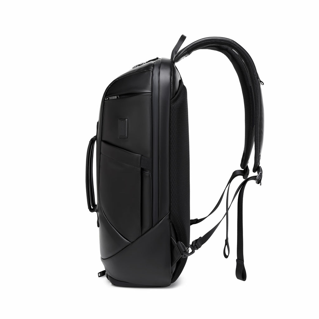 Black backpack on a white background