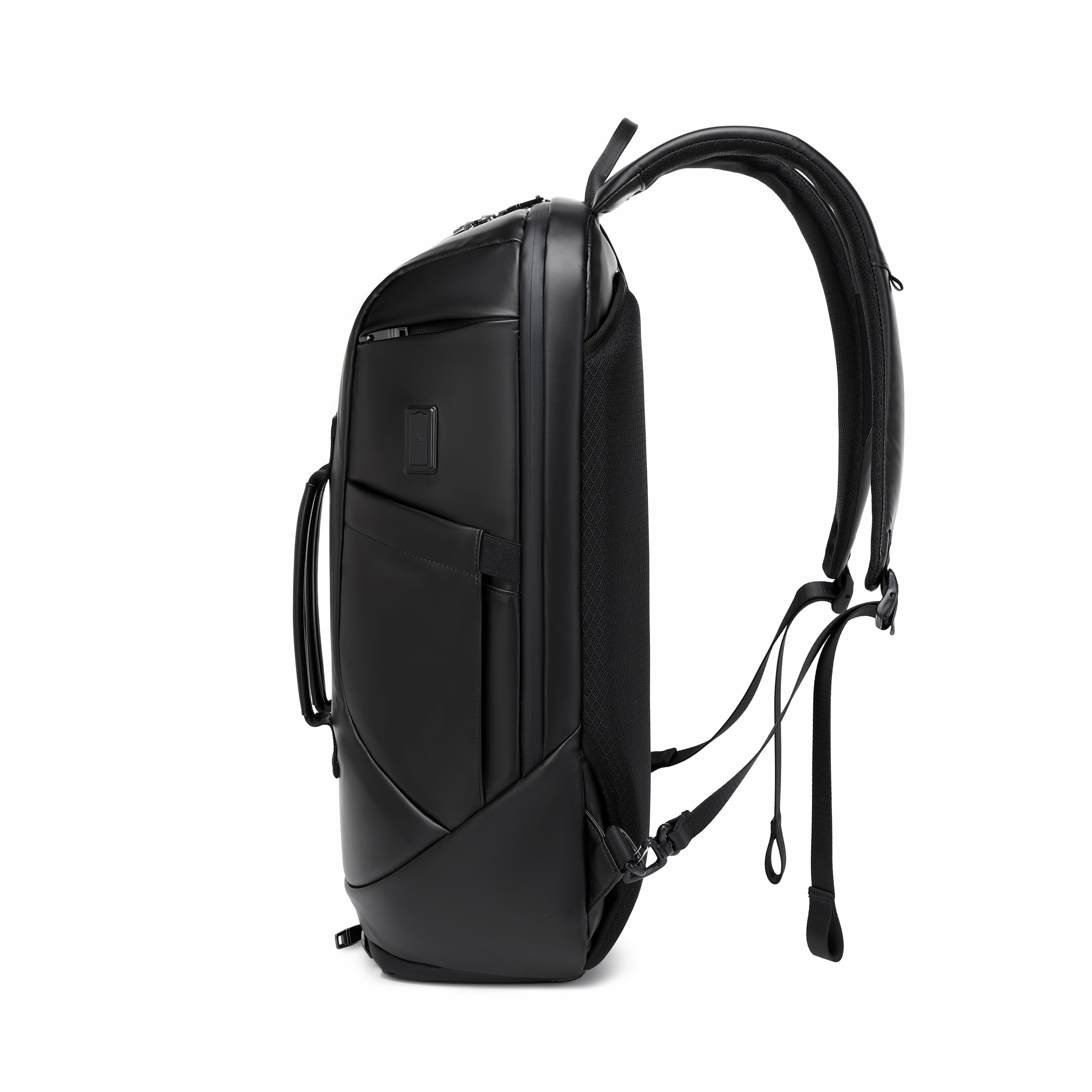 Black backpack on a white background