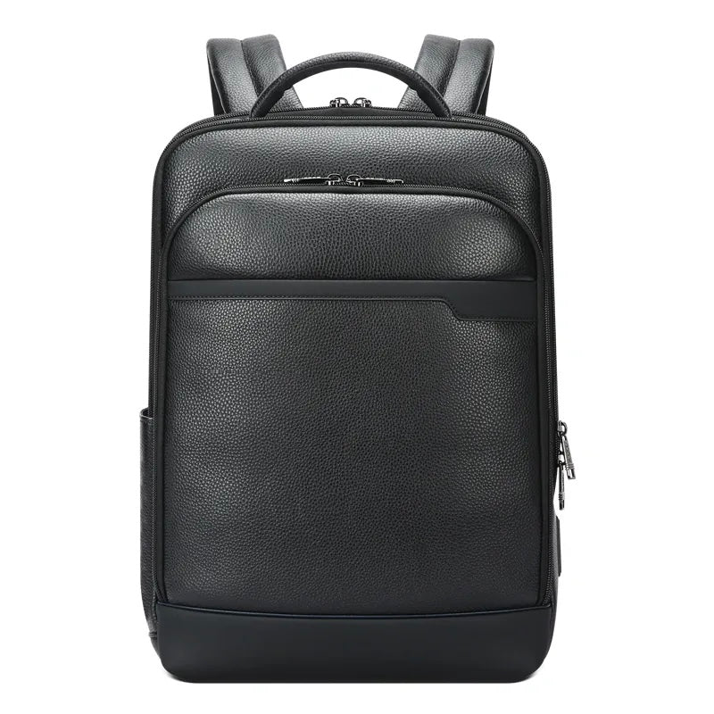 Q-HUNTER Genuine Leather Backpack – Anti-Theft, USB Charging, TSA Lay-Flat & Credit Card Pockets