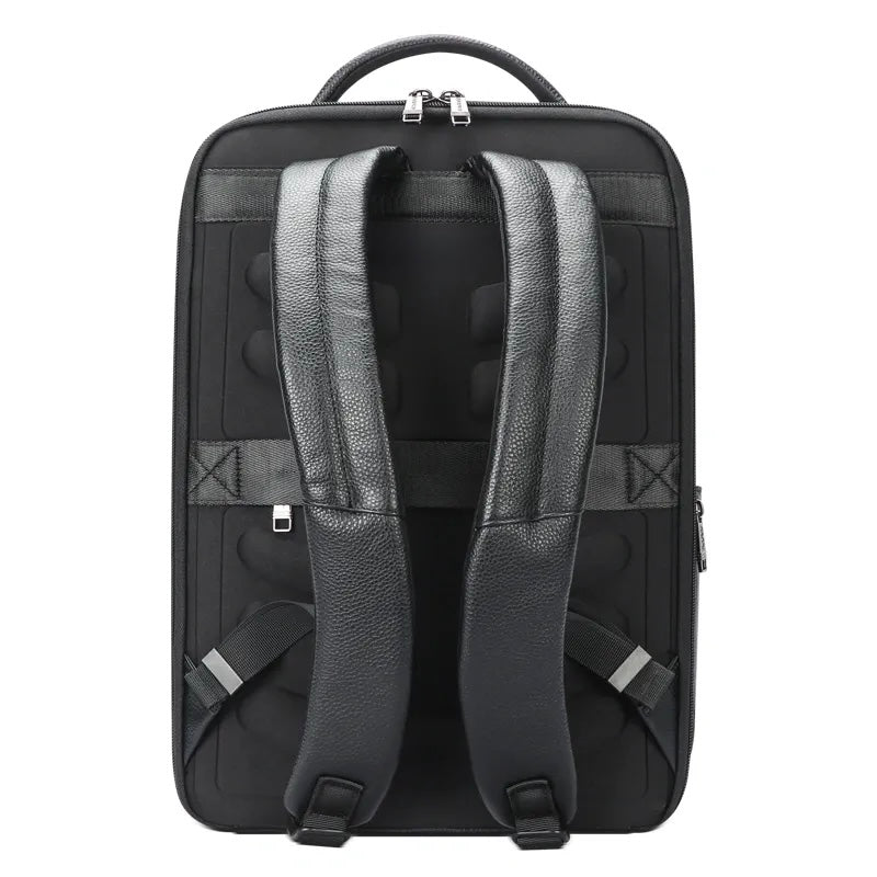 Q-HUNTER Genuine Leather Backpack – Anti-Theft, USB Charging, TSA Lay-Flat & Credit Card Pockets