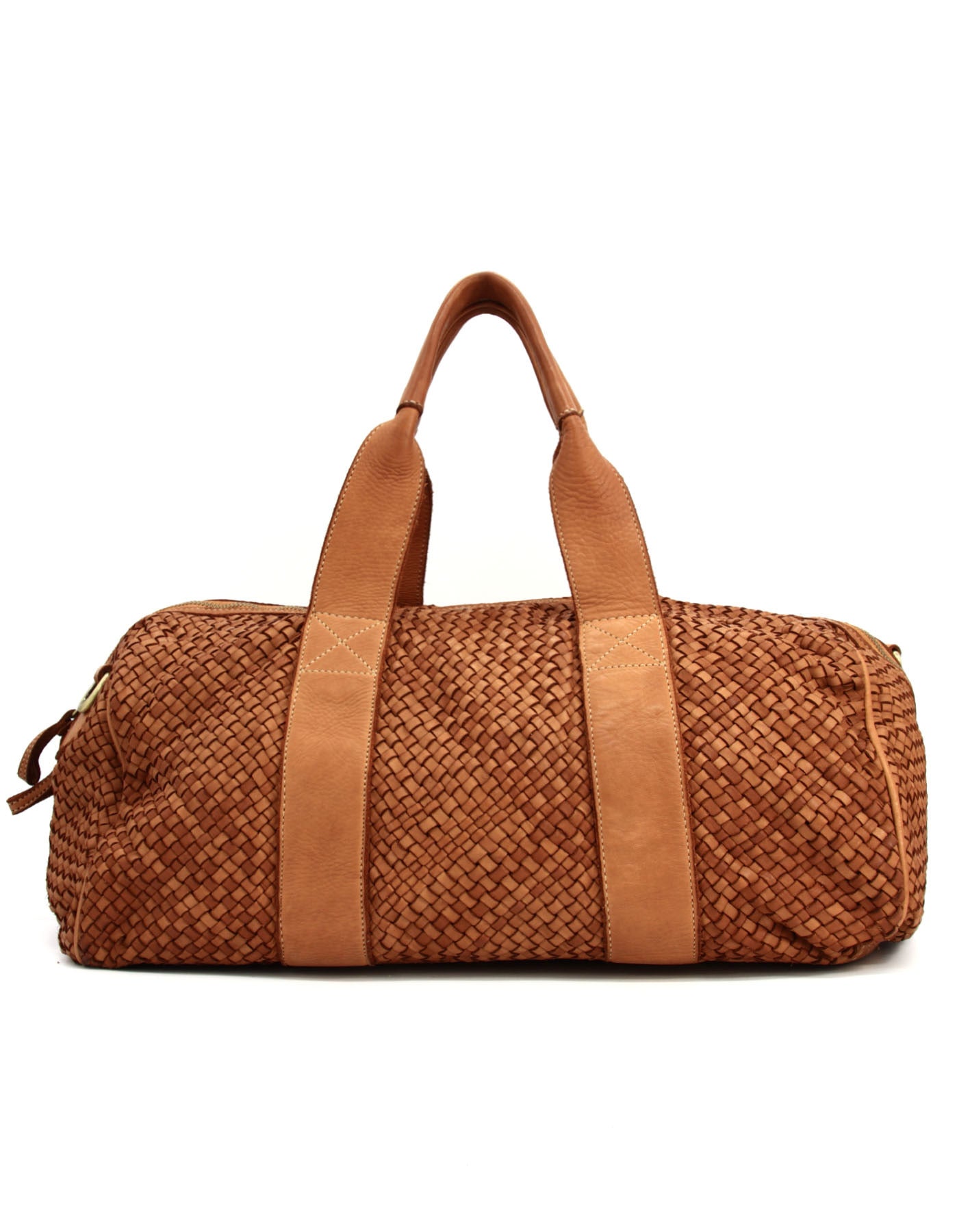 Q-ISLA Woven Leather Duffel Bag – Full-Grain Italian Calfskin, Garment-Dyed & Brass Hardware