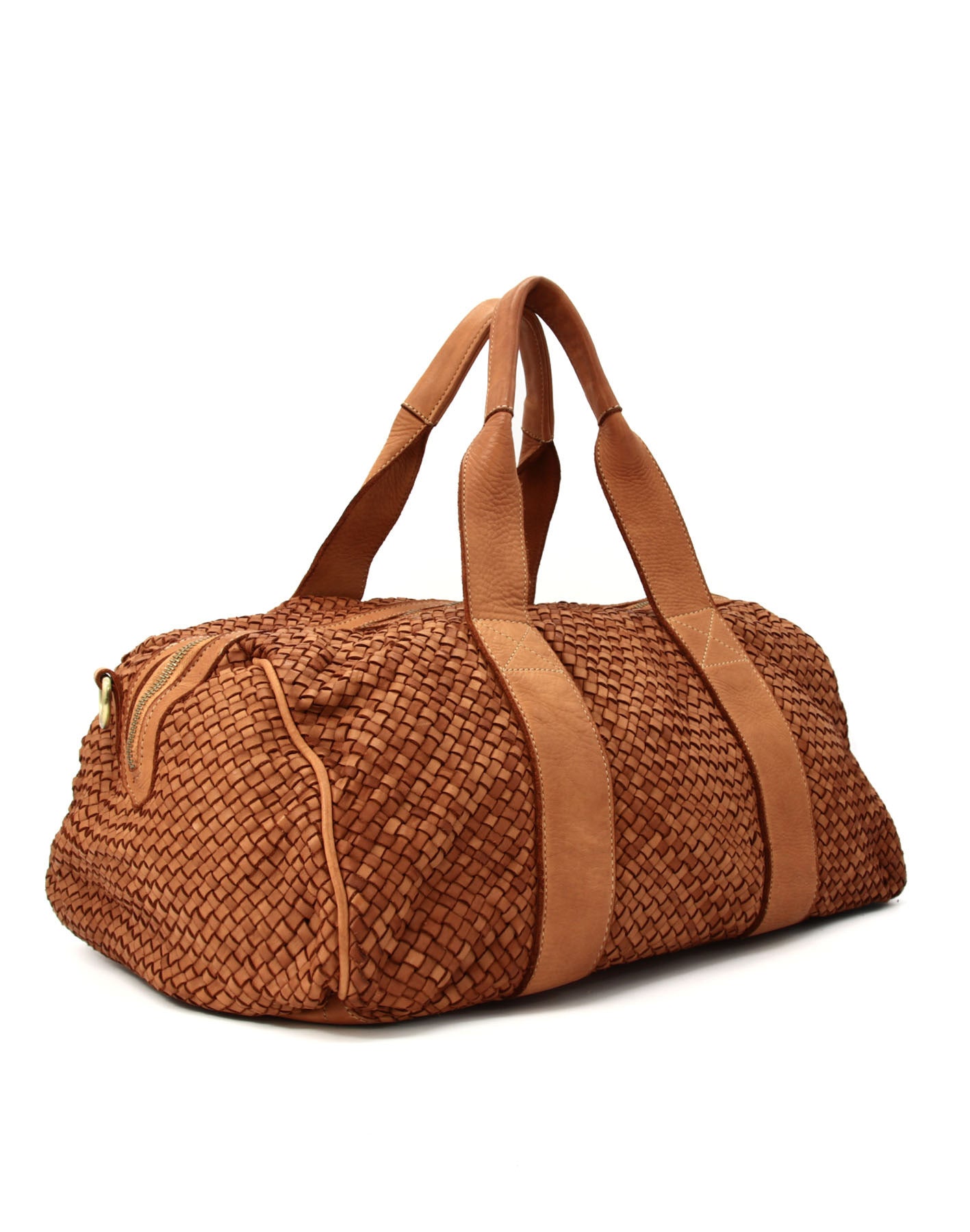 Q-ISLA Woven Leather Duffel Bag – Full-Grain Italian Calfskin, Garment-Dyed & Brass Hardware