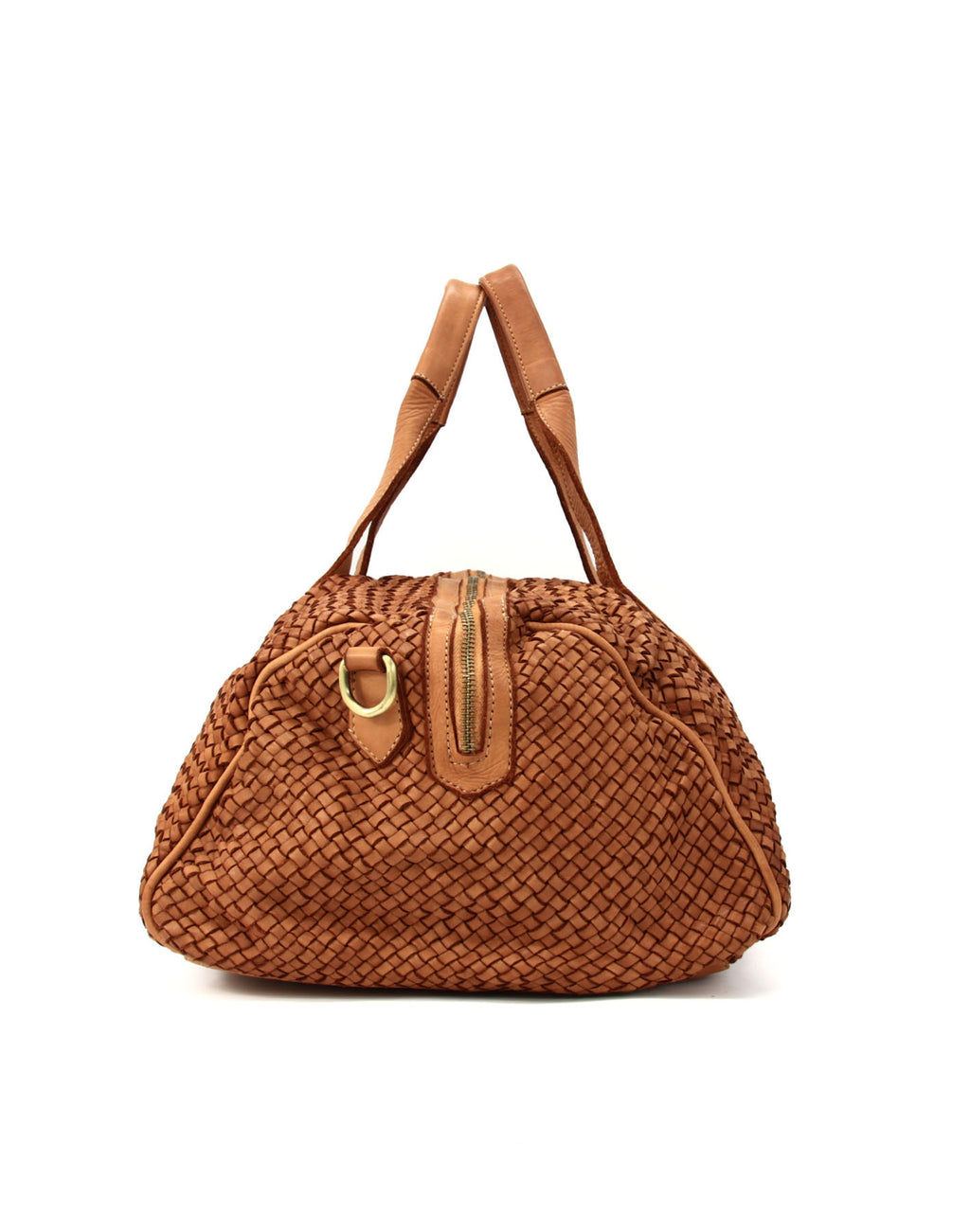 Q-ISLA Woven Leather Duffel Bag – Full-Grain Italian Calfskin, Garment-Dyed & Brass Hardware