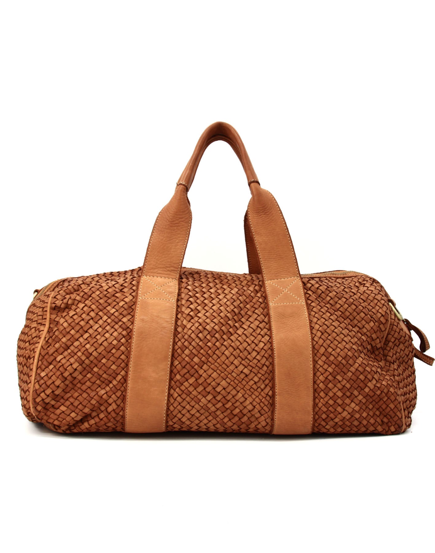 Q-ISLA Woven Leather Duffel Bag – Full-Grain Italian Calfskin, Garment-Dyed & Brass Hardware