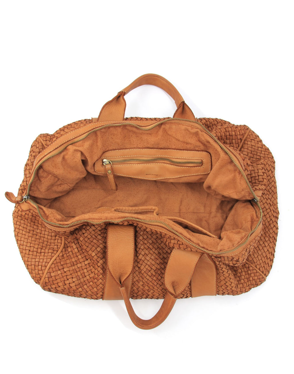 Q-ISLA Woven Leather Duffel Bag – Full-Grain Italian Calfskin, Garment-Dyed & Brass Hardware