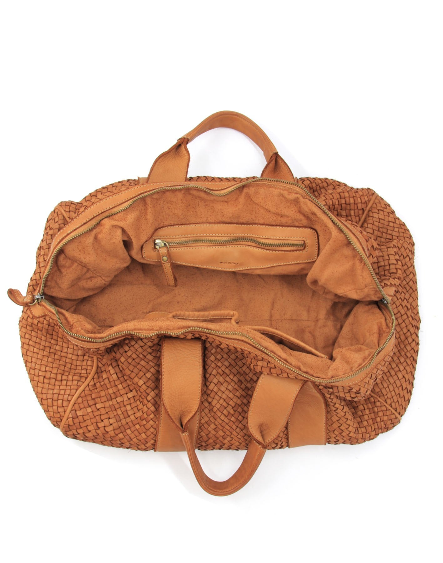 Q-ISLA Woven Leather Duffel Bag – Full-Grain Italian Calfskin, Garment-Dyed & Brass Hardware