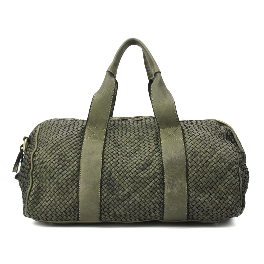 Q-ISLA Woven Leather Duffel Bag – Full-Grain Italian Calfskin, Garment-Dyed & Brass Hardware