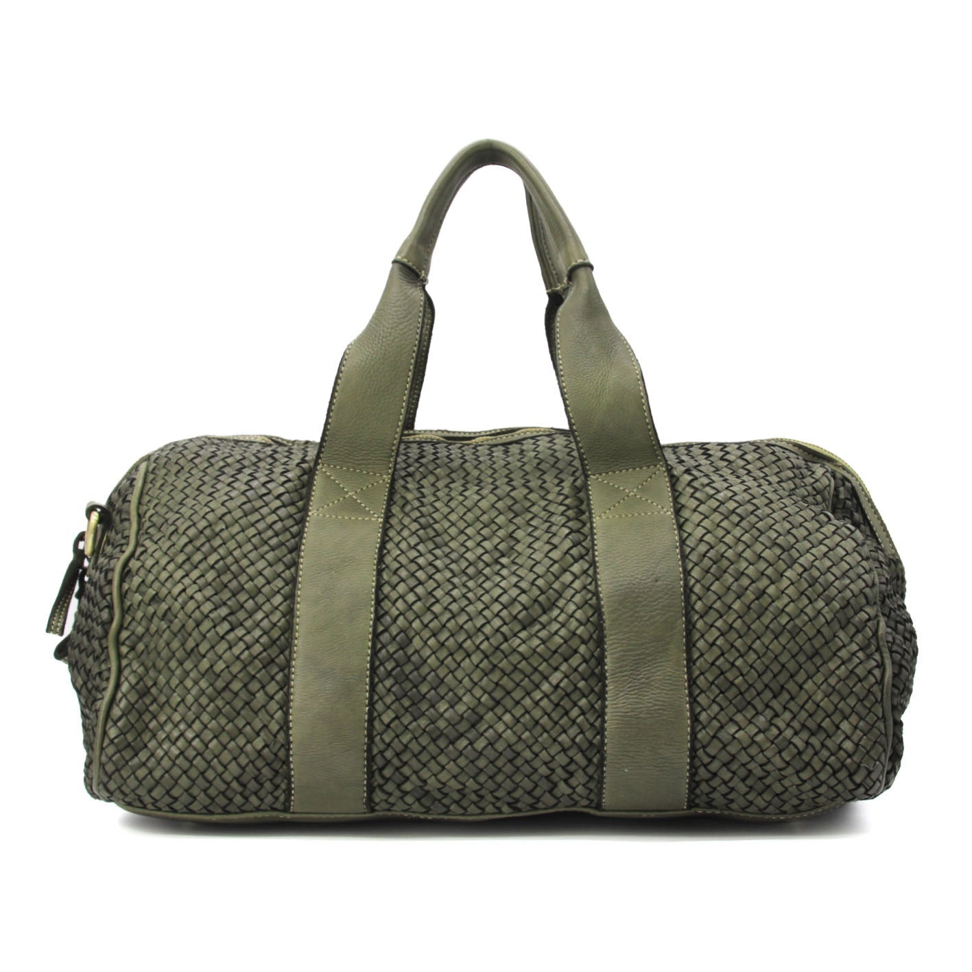 Q-ISLA Woven Leather Duffel Bag – Full-Grain Italian Calfskin, Garment-Dyed & Brass Hardware