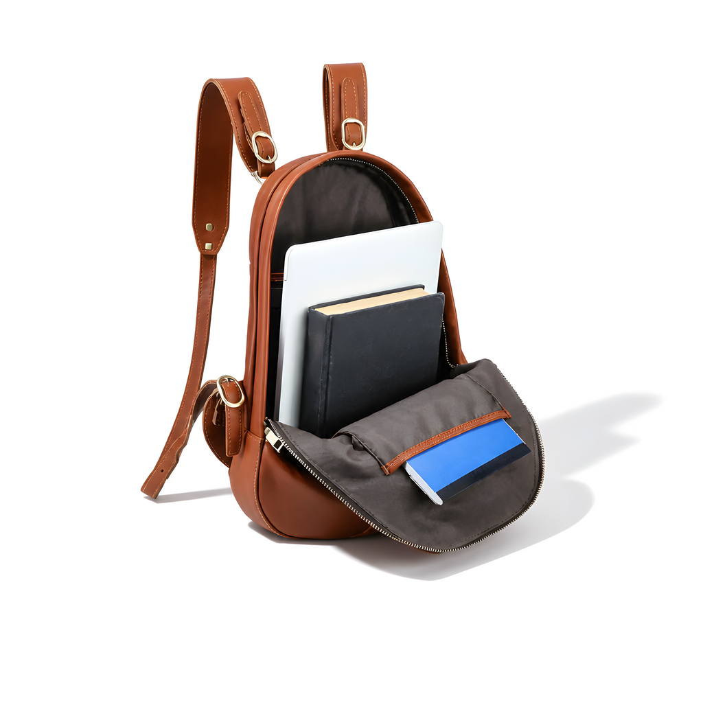 Q-LUNA Women's Genuine Leather Laptop Backpack – Minimalist 13.3" Multi-Compartment