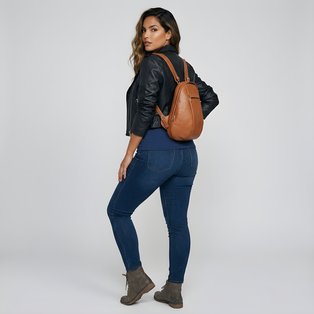 Q-LUNA Women's Genuine Leather Laptop Backpack – Minimalist 13.3" Multi-Compartment