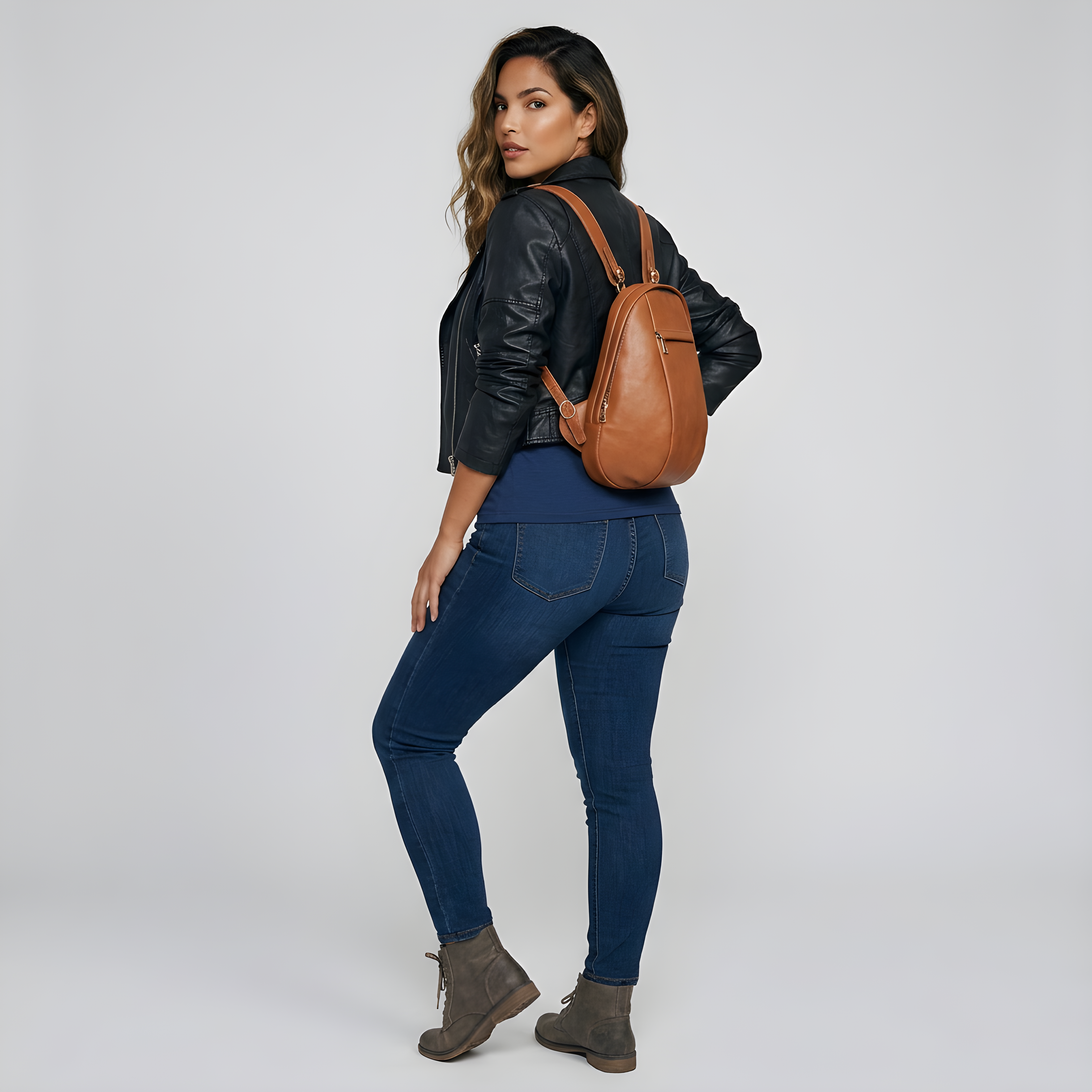 Q-LUNA Women's Genuine Leather Laptop Backpack – Minimalist 13.3" Multi-Compartment