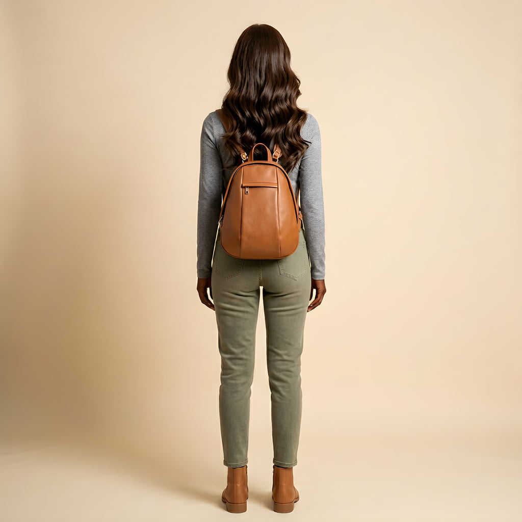 Q-LUNA Women's Genuine Leather Laptop Backpack – Minimalist 13.3" Multi-Compartment