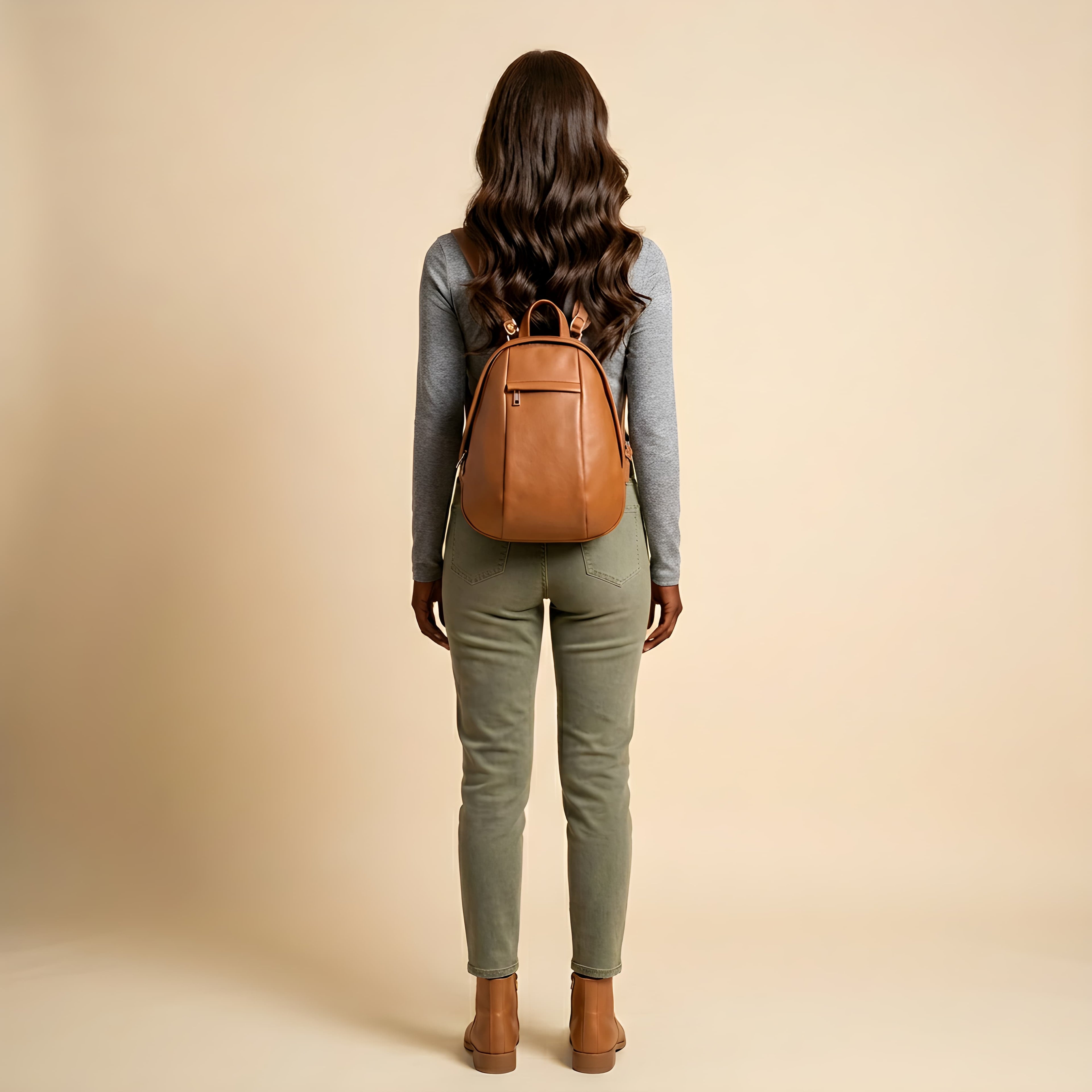 Q-LUNA Women's Genuine Leather Laptop Backpack – Minimalist 13.3" Multi-Compartment